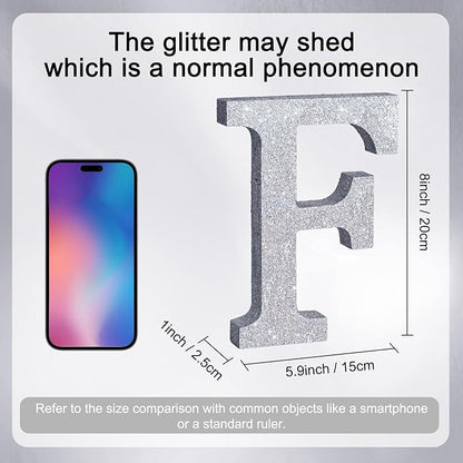 TONIFUL 8 Inch Silver Glitter Letter F Table Centerpiece A-Z Silver Birthday Party Decorations,Silver Alphabet F for Birthday,Chrismas,Graduation,Bridal Shower,Wedding,Anniversary Party Supplies