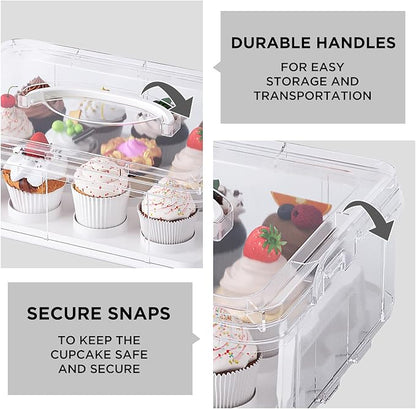 Cupcake Carrier with Lid and Handle,Cookie, Cake, Cupcake and Brownie Storage Carrier, Holds 12 Standard Cupcakes