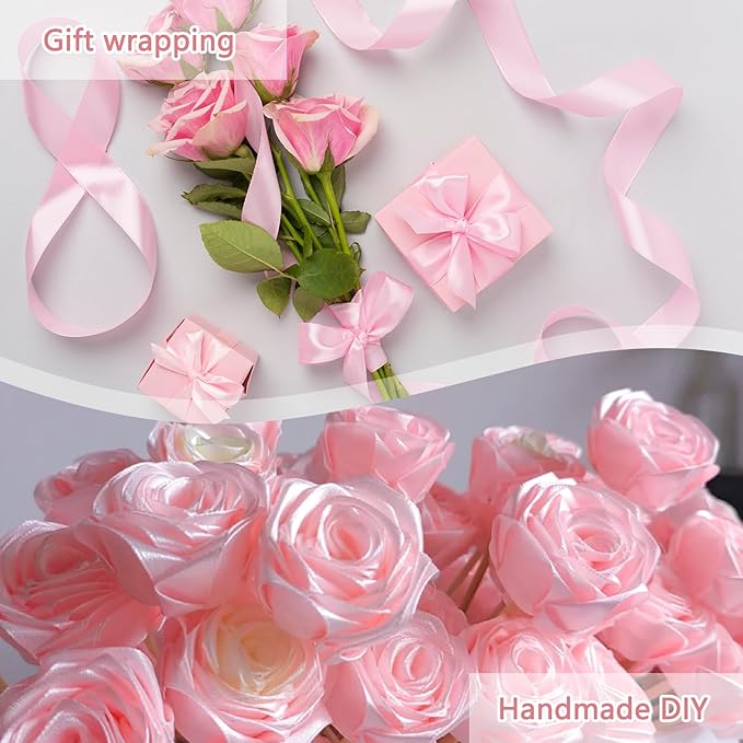 NESCCI 100 Yards Ribbon,1-1/2 Inch Pink Satin Ribbon,Single Face Satin Ribbons,Perfect for Gift Wrapping,Wedding Decoration,Handmade Bows, Wrapping Bouquet,Halloween, Christmas