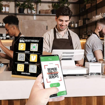 Personalized Custom Metal QR Code Sign Venmo Cashapp Scan to Pay with Stand Instagram Facebook Social Media QR Signs Bar Code QR Plaque Print for Business Salon Beauty Store Restaurant Wifi Sign