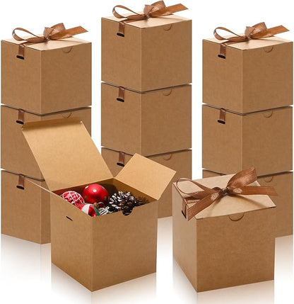 DOYIDE Small Gift Boxes, 20 Pack 5x5x5 Inch Brown Elegant Paper Boxes with Ribbons, Crafting, Christmas Gift Box Wedding Party Favor, Cupcake, Candy, Bridesmaids Proposal Box