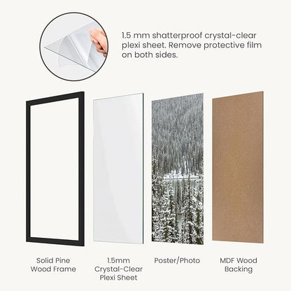 Opposite Wall - 50x70 cm - Black Solid Wood Picture Frame - Lightweight, Versatile & Shatterproof - Wall Hanging Photo or Poster Frame - Wall Decor for Office, Gallery & Home, 19 3/4 x 27 1/2 in