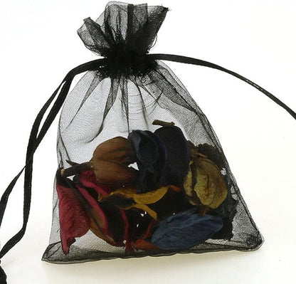 Wudygirl 100pcs Drawstring Organza Bags 5 x 7 Inch Black Transparent Jewelry Lipstick Pouches Baby Shower Party Wedding Holidays Favor Seashell Candy Favor Bags(Black 5x7'')