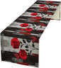 Abstract Art Rose Table Runner, Red Roses Floral Butterfly Black Red Grey Ink Background Pattern Kitchen Dinning Table Runner for Indoor Outdoor Home Wedding Party Holiday, 13x120 Inch