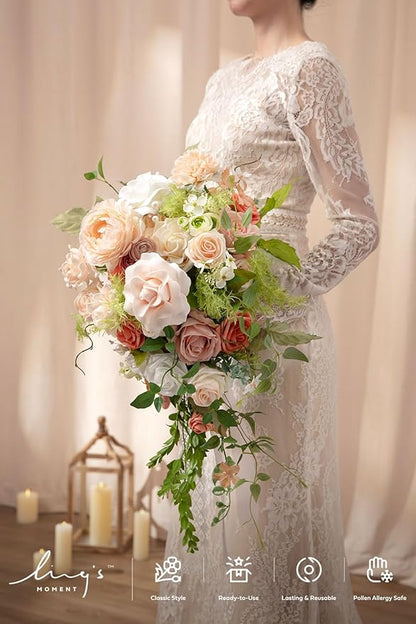 Ling's moment Pink Bride Bouquet - 15 Inch Wedding Blush Garden Artificial Flowers for Bride