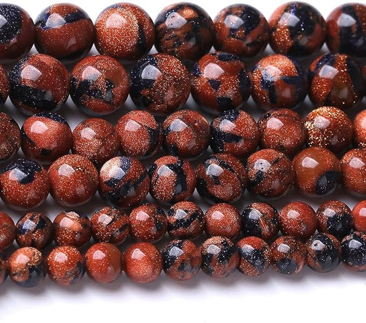Galaxy Blue Gold Sandstone 4MM Stone Beads for Jewelry Making DIY Craft Gemstone Beads Kit (4mm, 88pcs) Cosmic Crystal Pebbles for Bracelets, Necklaces, Home Decor