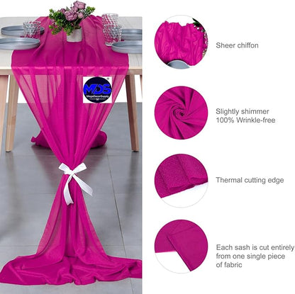 MDS Halloween Chiffon Table Runner - 25 Pack, 29 x 170 Inches, 14ft Each - Sheer Spooky Table Runners for Haunted House Parties, Trick-or-Treat Tables, Witchy Décor, Wedding & Events - Magenta