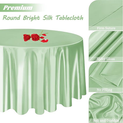 fani 6 Pack 120 Inch Sage Green Satin Tablecloth - Silky Round Tablecloth Overlay Smooth Fabric Table Cover, Bright Table Decoration for Wedding Party Banquet Events Restaurant Kitchen Dining