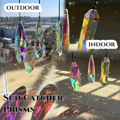 3Pcs 5-inch Crystal Sun Catcher Prisms for Windows Garden Patio,AB Colored Hanging Suncatchers with Glass Prism Rainbow Maker Ideal