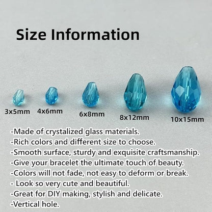 100pcs 8x12mm Teardrop Crystal Glass Beads for Jewelry Making, Faceted Vertical Hole Teardrop Glass Spacer Beads for Wind Chimes Bracelet Earring Necklace DIY Craft(Lake Blue)