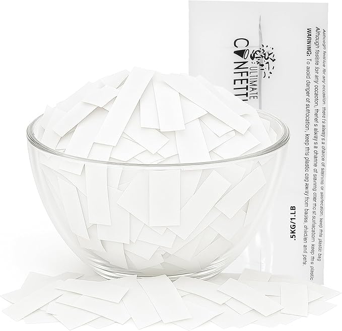Ultimate Confetti, White Biodegradable Confetti - Rectangular Fluttering Tissue Paper Confetii for Cannon and Launcher use – Best for Mother’s Day, Wedding, Parties and Live Events - 1 lb, 16 oz