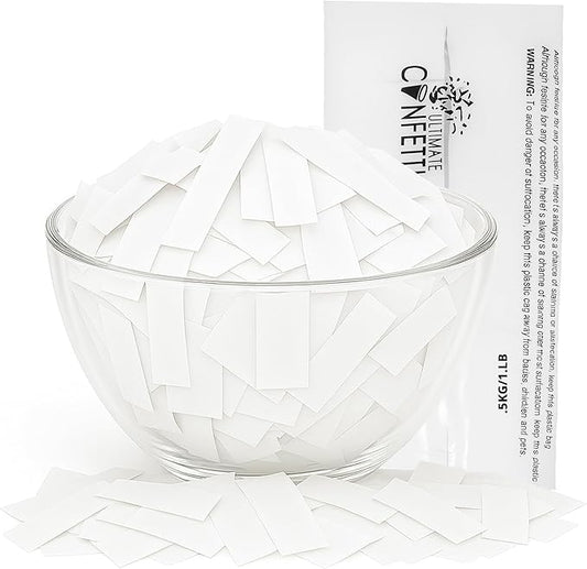 Ultimate Confetti, White Biodegradable Confetti - Rectangular Fluttering Tissue Paper Confetii for Cannon and Launcher use – Best for Mother’s Day, Wedding, Parties and Live Events - 1 lb, 16 oz