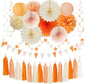Orange-Beige Peach Fall-Boho Thanksgiving Party-Decorations - 31pcs Autumn Friendsgiving Banner,Streamers Tassel Garland,Birthday Tissue Pom Poms, Paper Lantern Fans,Bridal Shower Hanging Decor Hugtmr