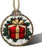 Stained Glass Christmas Decorations, Red Gift Gold Ribbon Suncatcher for Window Christmas Tree Hanging Ornaments Retro White Sun Catcher Xmas Decor Gifts for Women Men Mom Nana Friend