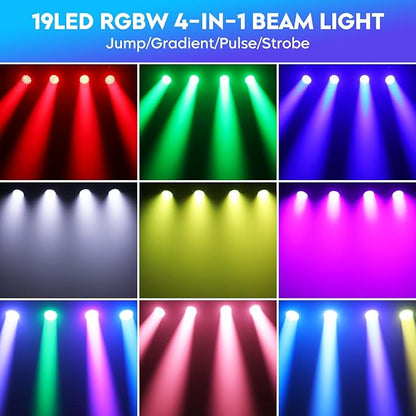 2PCS 19x10W Moving Head Light with Flight Case Focusing/Beam/Wash/Zoom Effect Stage DJ Lights 4-in-1 LED DMX512 & Sound Activated Control for DJ Disco Nightclub KTV Bar Theater Shopping Mall