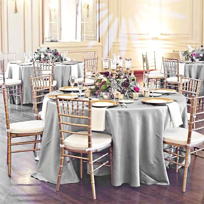 12 Pack 120 Inch Silver Satin Tablecloth - Premium Bright Silky Round Tablecloth Overlay Smooth Fabric Table Cover, Table Decoration for Wedding Party Banquet Events Restaurant Kitchen Dining