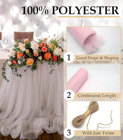 Light Pink Tulle Fabric Roll, 54" x 40 Yards (120FT) Tulle for Wedding Decoration DIY Tutu Party Valentine's Day Backdrop Baby Shower Table Skirts Gift Wrapping