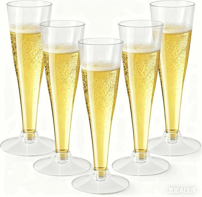 100 Pack Clear Champagne Flutes Plastic Wine Glasses Disposable, 4.5 Oz Transparent Mimosa Glasses for 2025 Wedding Birthday Party Supplies, Bulk Toasting Cocktail Cups