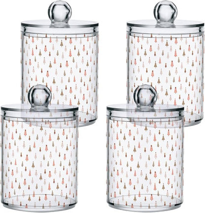 Gredecor 2 Pack Qtip Holder Clear Pastel Christmas Tree Pink Forest Apothecary Jars with Lids Acrylic Christmas Winter Bathroom Jars Vanity Canister Storage Organizer for Cotton Ball,Swabs,Pads,Floss