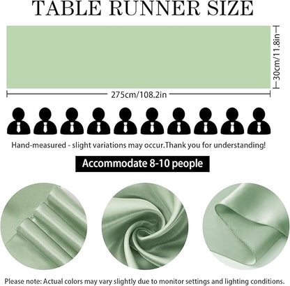 20 Pack Sage Green Satin Table Runner 12x108 Inches Long, Bright Silky Smooth Satin Table Runner Table Decor for Wedding Banquet Christmas Prom Event Birthday Party