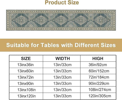 Boho Floral Vintage Table Runner, Blue Teal Retro Flower Rustic Country Farmhouse Pattern for Home Kitchen Table Decor Dining Coffee Room Party Decor 13x72in