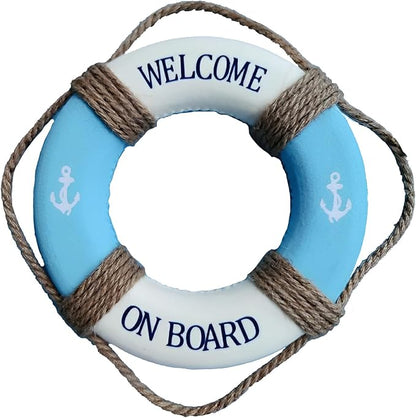 MorroMorn Lifebuoy Wall Hanging Decor - Welcome Aboard Mediterranean Style Home Decoration Hemp Rope (Blue, 10")
