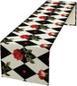 Vintage Rose Table Runner, Red Rose Hearts Black White Checkered Background Table Runner for Kitchen Dinning Table Runner Decor Home Wedding Party Holiday, 13x108 Inch