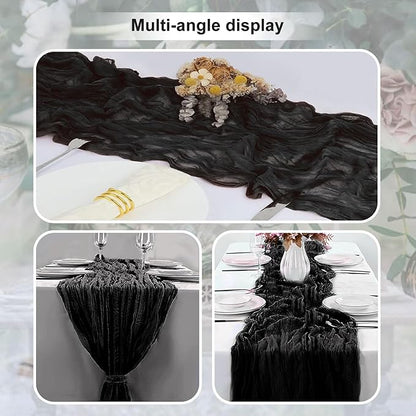 6 Pack Black Cheesecloth Table Runner 35x120 Inch 10Ft Rustic Gauze Cheese Cloth Thanksgiving Table Runner Sheer Cheesecloth Table Runners for Wedding Party Bridal Shower Decoration