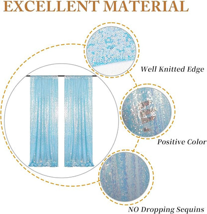 ShinyBeauty 4FTx8FT Iridescent Aqua Sequin Photo Backdrop | Glitter Fabric Wedding Party Background | Mermaid Theme Curtains (2 Panels) - Sparkly & Elegant Decor for Events