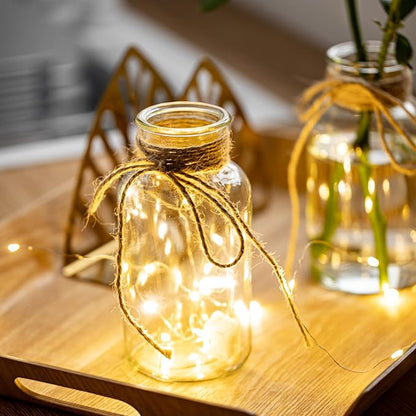 Vintage Glass Vases, Mason Jars for Centerpieces, Farmhouse Mason Jar Vase with Rope Design, Centerpiece Vases for Table, Wedding & Home Decor (6)