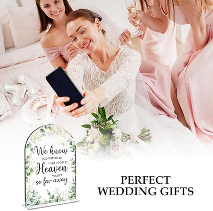 Wedding Memorial Sign，Heaven Wasn't So Far Away Sign，Wedding Supplies 5x7 Inch, Wedding Decor Loving Memory Sign for Ceremony And Reception，Arch Acrylic Table Signs for Anniversary, Event ((Foliage)