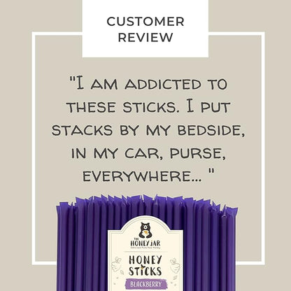 The Honey Jar Blackberry Flavored Honey Sticks - Pure Honey Straws For Tea, Coffee, or a Healthy Treat - One Teaspoon of Flavored Honey Per Stick - Made In The USA with Real Honey - (20 Count)