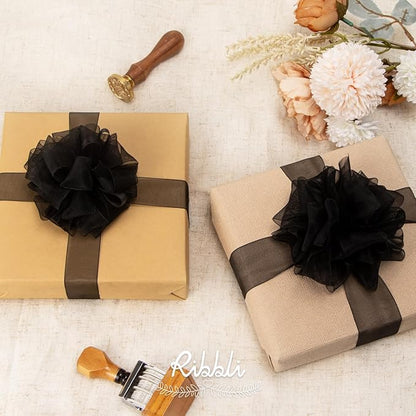 Ribbli Black Sheer Organza Ribbon,1 Inches x Continuous 50 Yard Use for Gift Wrapping,Bouquet Wrapping,Wedding Decoration,All Crafting and Sewing