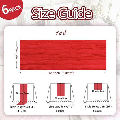 6 Pack Red Cheesecloth Fall Table Runner 10ft Boho Gauze Fabric Cheese Cloth Thanksgiving Christmas Table Runner 35 x 120 Inch Rustic Sheer for Wedding Decor Bridal Shower Party Centerpiece Decoration