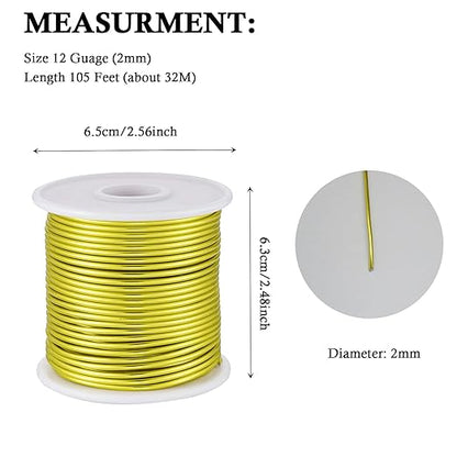 12 Gauge Yellow Green Aluminum Craft Wire (105FT) - Anodized for Jewelry Making, Beading Floral, Plant Gardening, Sculpting & Modeling Craft Wire (Yellow Green #7, 2mm)