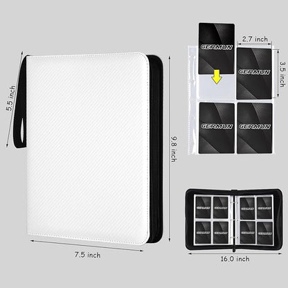 4 Pocket Card Binder, Premium Zip Trading Card Binder, 400 Double Sided Pocket PU Card Collection Binder, Collector Card Album, Card Folder for MTG, TCG, Sports Cards, Game Cards (White)