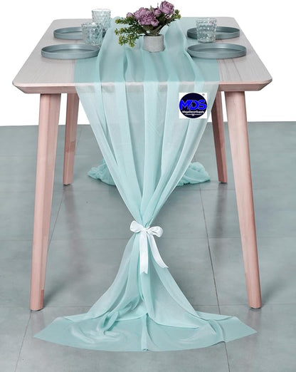 MDS 2 Pack 14ft Chiffon Table Runner 29 x 170 Inches Sheer Wedding Runner Romantic Rustic Table Runner for Wedding Decorations, Birthday Parties, Bridal Shower Party Arch Decor - Teal