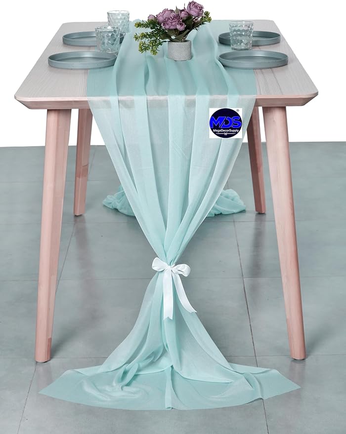MDS 20 Pack 10ft Chiffon Table Runner 29 x 120 Inches Sheer Wedding Runner Romantic Rustic Table Runner for Wedding Decorations, Birthday Parties, Bridal Shower Party Arch Decor - Teal