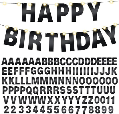TaoBary 112 Pcs DIY Letter Kit Glitter Customizable Banner Letters Include 107 Letters and Numbers 3 Rope and 2 Needles for Birthday Halloween Christmas Wedding Valentine Party Decor(Bright Black)