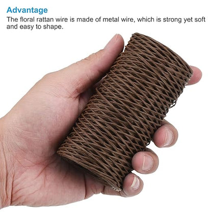PATIKIL 164 Feet Floral Bind Wire Wrap Twine, 1mm Florist Wire Iron Wire Paper Covered Vine Wrapping Binding Wire for Flower Bouquets, Brown