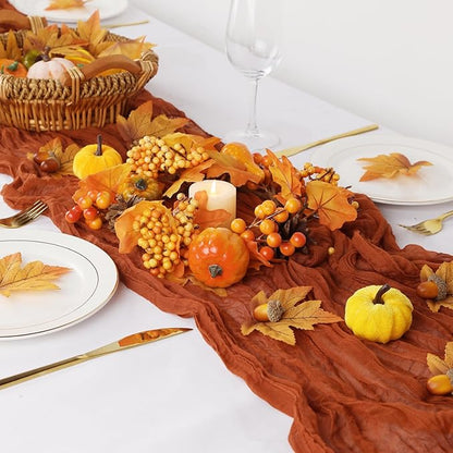 12 Pack Fall Table Runner Terracotta Cheesecloth Table Runner 35x120 Inch Rust Gauze Burnt Orange Cheese Cloth for Wedding Baby Bridal Shower Party Centerpiece Sheer Thanksgiving Fall Decorations