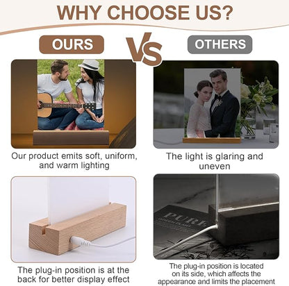 5" x 7"- 4 pcs Acrylic 2 pcs Frame Sublimation LED Acrylic Photo Frames Night Lights Blanks Heart Shape,with Warm Color Light with Wood Stand for Heat Press Machine Printing