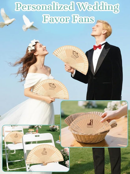 100Pcs Personalized Folding Hand Fans Custom Engraved Summer Wedding Fan,Personalized Wooden Fans Party Favor Bridal Shower Gifts for Guests