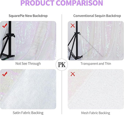 SquarePie Sequin Backdrop Curtain Not See Through Thick Glitter Background for Party 8FT x 8FT Iridescent