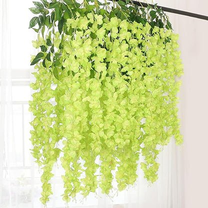 5 Pack Green Wisteria Hanging Flowers Garland, 3.77 Feet Artificial Flower Vines, Fake Wisteria, Artificial Vines Hanging Garland for Backdrop Outdoor Yard Garden Decor