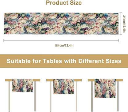 Vintage Floral Table Runner,Girls Women Rose Romantic Leaf Botanical Watercolor Pattern Print Burlap for Hotel Indoors Outdoor Dining Room Kitchen Holiday Party, 13x36in
