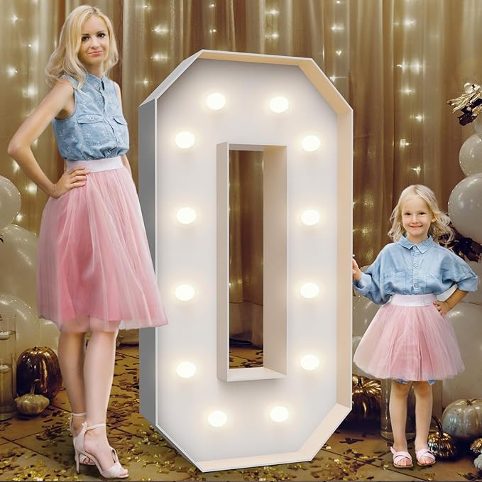 4FT Marquee Light Up Numbers 0,Party Decoration Large Marquee Light Up Letters with Weighted Water Bag,Pre-cut Foam Board Set Can Be Used for Birthdays,Weddings,Baby Anniversaries