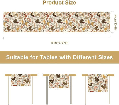 Mushroom Table Runner,Retro Natural Plant Famhouse Table Runner for Kitchen Dining Table Home Party Decoration 13x36 Inch