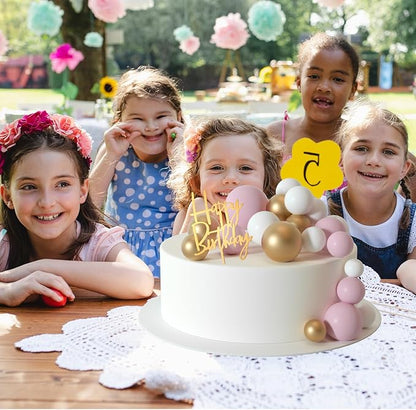 MIAHART Ball Cake Toppers Boho Grass Cake Topper Ball Cake Insert Decoration for Birthday Wedding Baby Shower Party Decorations Boho Themed Party Supplies (white，gold，pink)