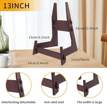 2 Pack 13 Inch Wooden Large Plate Display Stands, Book/Easel Plate Holder, Frame Holder Stand for Bowl, Pottery, Pictures, Books, Artwork